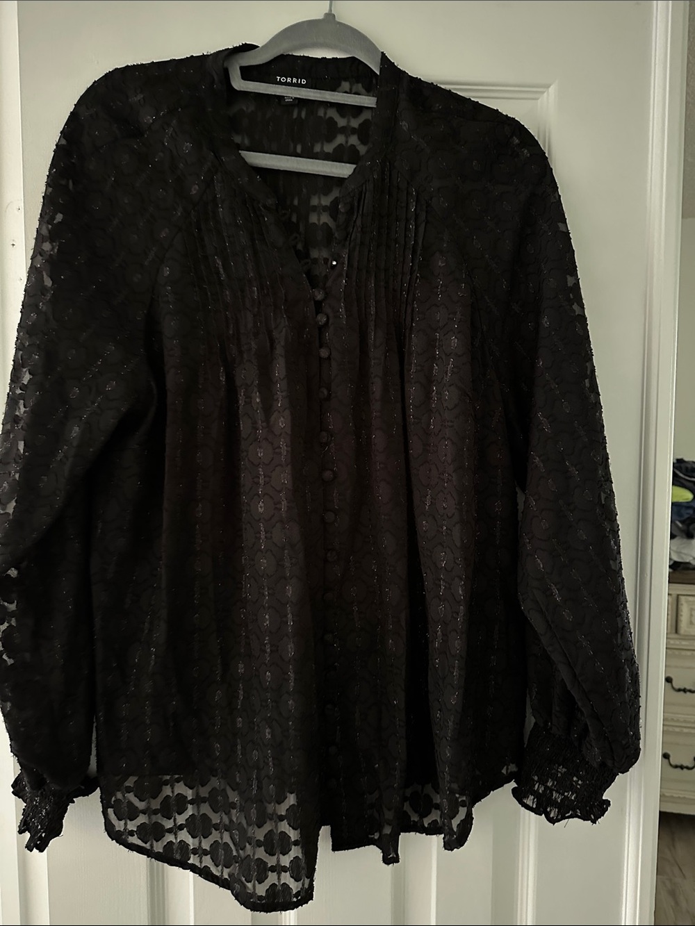 torrid Black Sheer Lace Button-Up Peasant Blouse